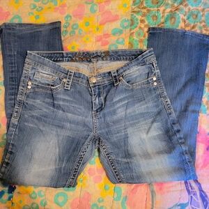 Seven7 Bootcut Stretchy Jeans, Embellished Back Pockets, 6, 27" Inseam Y2k